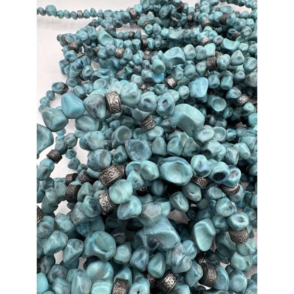 Western Turquoise Beaded Garland With Flat Round Silver Accent Beads 58 Ft Total